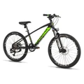 VELO MUSCULAIRE VTT 24 LEADER FOX CAPITAN 2025 GARCON NOIR / VERT 8V (TAILLE ENFANT 135 à 145 cm) -MECANIQUE A DISQUE