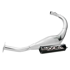 EXHAUST FOR 50CC MOTORBIKE VOCA CROSS CHROMED FOR SHERCO 50 SM-R, SE-R (LOW MOUNTING - BLACK ALUMINIUM SILENCER)