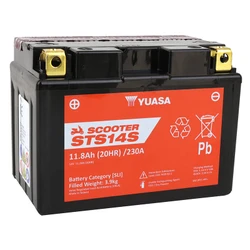 BATTERIE 12V 11 Ah STS14S YUASA SCOOTER MF SANS ENTRETIEN LIVREE AVEC PACK ACIDE (Lg150xL87xH110mm) (EQUIVALENT TTZ14S-BS - CCA 230)