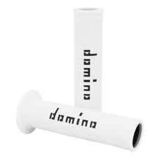REVETEMENT POIGNEE DOMINO MOTO ON ROAD A010 BLANC/NOIR OPEN END 120-125mm (PAIRE)