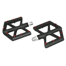 FLAT PEDAL FOR BMX/MTB/DOWNHILL -  P2R - BLACK/RED PINS - ALUMINIUM / CARBON FIBER - THREADED 9/16  (PAIR)
