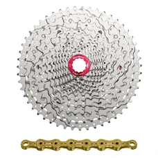 CASSETTE ET CHAINE (PACK) 12V. SUNRACE MZ800 11-51 VTT COMPATIBLE SHIMANO METALLIC ARGENT (LIVRE EN BOITE) (11-13-15-17-19-21-24-28-33-39-45-51)