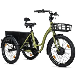 TRICYCLE ELECTRIQUE/VAE CITY LEADER FOX 24" LOVELO 2025 MIXTE KAKI BRILLANT 3V SHIMANO NEXUS MOTEUR ROUE AV BAFANG 36V 45Nm BATTERIE 16,7 Ah (AVEC DIFFERENTIEL)