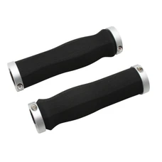 HAND GRIPS FOR URBAN BIKE- IMPORT ANATOMIC FOAM - BLACK - DOUBLE LOCK SILVER L130mm (PAIR)