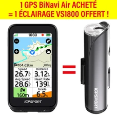 GPS / COMPTEUR iGPSPORT BiNavi Air COULEUR FULL TACTILE TRANSFLECTIF - CARTOGRAPHIE / ANT+ / BLE5 / AUTONOMIE 30H / MULTI FONCTIONS COMPATIBLE > STRAVA ET KOMOOT -AERODYNAMIQUE ET SUPER LEGER 77g