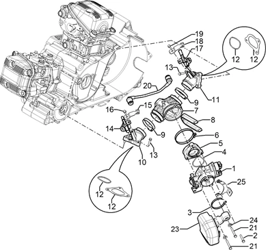 Corps papillon - Injecteur - Raccord d'admission