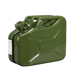 JERRYCAN/BIDON ESSENCE/CARBURANT PRESSOL METAL ARMEE TYPE US VERT 10L  (HOMOLOGUE TUV/EN)