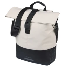 SACOCHE ARRIERE VELO LATERALE SAC BANDOULIERE BASIL CITY SHOPPER BLANC CASSE DROIT/GAUCHE 14/16L FIXATION MIK HOOKS PORTE BAGAGE FERMETURE PLIANT ANTI-PLUIE