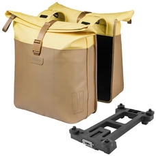 SACOCHE ARRIERE VELO DOUBLE BASIL VIVE SABLE / JAUNE 28-35L FIXATION PORTE BAGAGE FIXATION SYSTEME MIK (COMPATIBLE AVEC 211726 INCLUS) (30x18x49cm) FERMETURE PLIANT ANTI-PLUIE