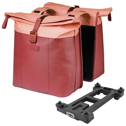 SACOCHE ARRIERE VELO DOUBLE BASIL VIVE BORDEAUX / ROSE 28-35L FIXATION PORTE BAGAGE FIXATION SYSTEME MIK (COMPATIBLE AVEC 211726 INCLUS) (30x18x49cm) FERMETURE PLIANT ANTI-PLUIE