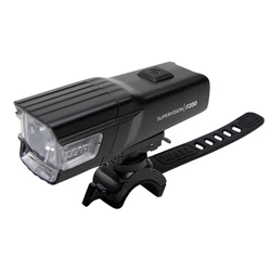 ECLAIRAGE VELO USB AVANT SUR CINTRE 300 LUMENS NOIR/GRIS 2 INTENSITES 100%/50% FIXATION CINTRE OU CASQUE