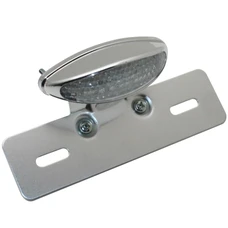 FEU ARRIERE 50 A BOITE SUR PLATINE OVALE TRANSPARENT/CHROME A LEDS AVEC FEU STOP + POSITION+ ECLAIRAGE PLAQUE (HOMOLOGUE CE)  -REPLAY-