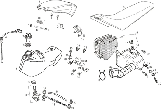 Réservoir - Corps filtre - Selle
