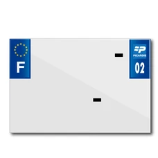 BANDE PLAQUE MOTO 210x145 POUR PVC AVEC RAISON SOCIALE DEP. 02/EURO (VENDU A L'UNITE)