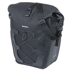 SACOCHE ARRIERE VELO LATERALE BASIL NAVIGATOR CYCLOTOURISTE WATERPROOF 25-31L NOIR FIXATION HOOK ON SUR PORTE BAGAGE (32x15x37cm) AVEC POIGNEE ET BANDOUILLERE FERMETURE ENROULEMENT