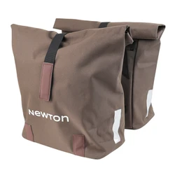 SACOCHE ARRIERE VELO DOUBLE NEWTON MARRON 22L FIXATION SANGLES SUR PORTE BAGAGE (35x12x27cm) FERMETURE PLIANT ANTI-PLUIE