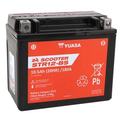 BATTERIE 12V 8 Ah STR12-BS YUASA SCOOTER SANS ENTRETIEN LIVREE AVEC PACK ACIDE (Lg150xL87xH105mm) (EQUIVALENT YTX12-BS  - CCA 135)