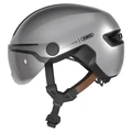 CASQUE VELO ADULTE ABUS URBAIN HUD-Y ACE ARGENT BRILLANT ECLAIRAGE INTEGRE TAILLE M (54-58cm) REGLAGE MOLETTE (COMPATIBLE S-PEDELEC)